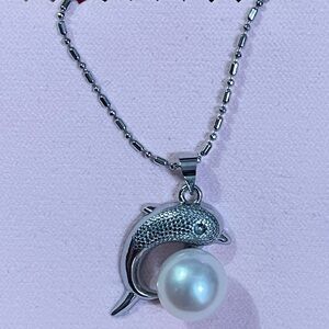 Sterling Silver Dolphin White South Sea Pearl Necklace